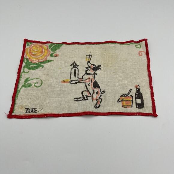 Tony Sarg Vintage 1930's Era Linen Cocktail Napkins Signed Set Of 10 - Picture 3 of 11
